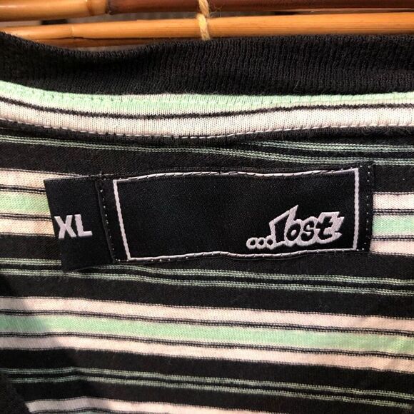 ...LOST Size Extra Large (XL) Green and Navy Striped Shirt - Picture 3 of 3
